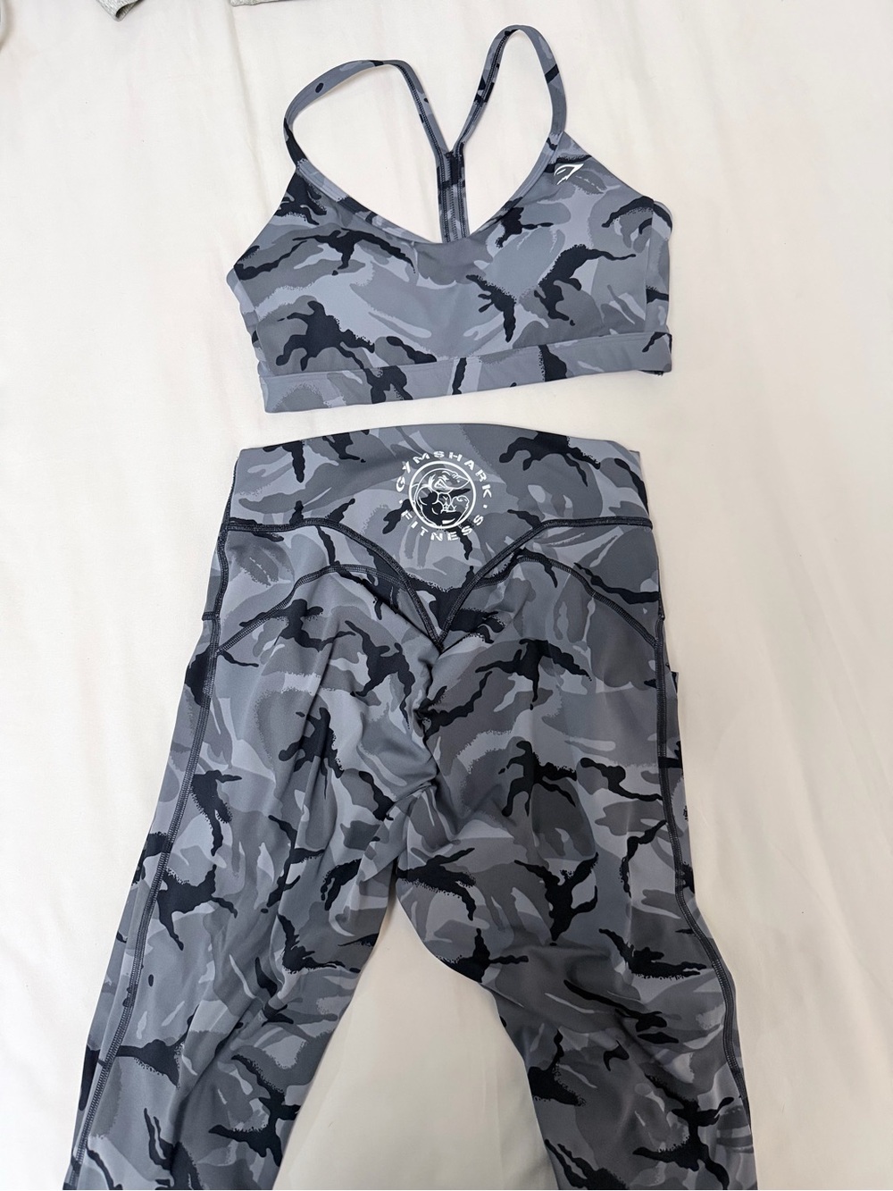 Gymshark Gray Camo Sports Bra and Leggings Set